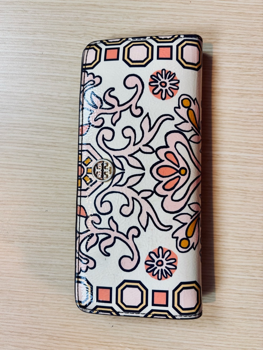 Tory Burch Hicks Garden Slim Envelope Wallet Pink Floral Patent Leather - Picture 1 of 9